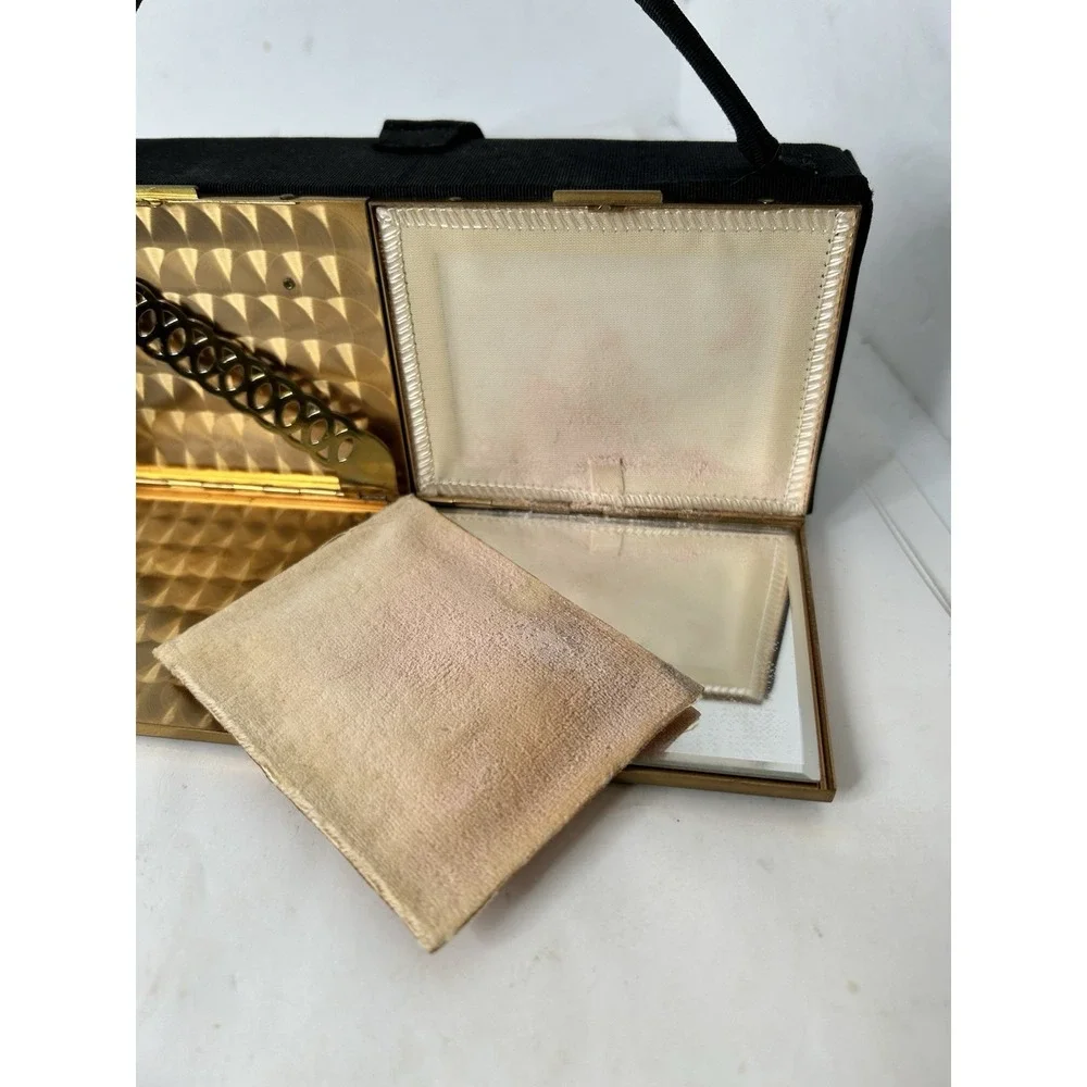 Zell Fifth ‎ Avenue Vintage Vanity  compact Purse Black & Gold EUC